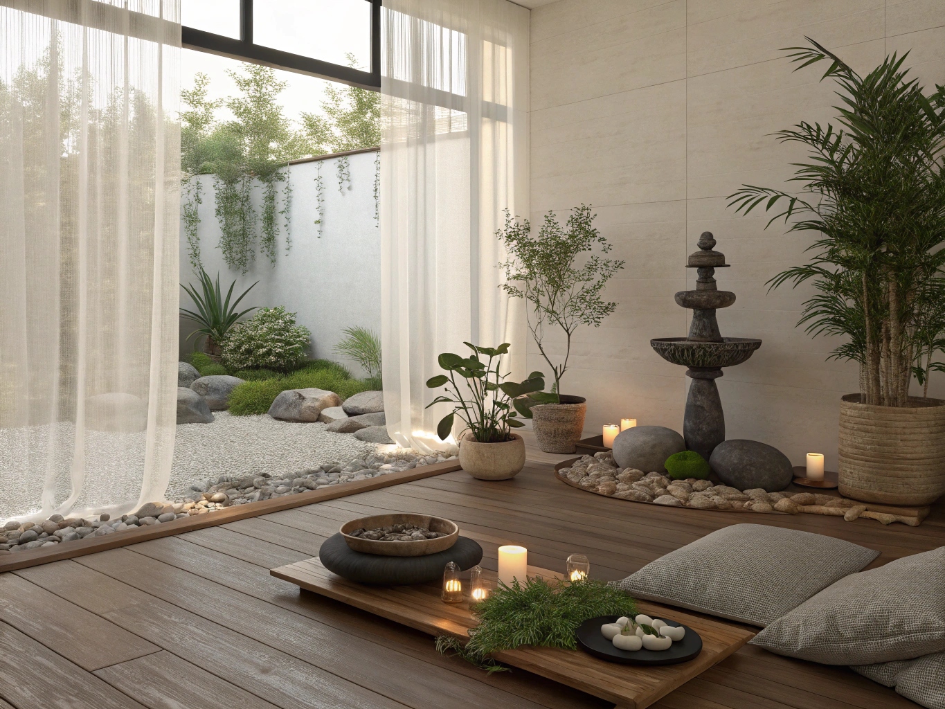 Meditationsrum med naturliga element